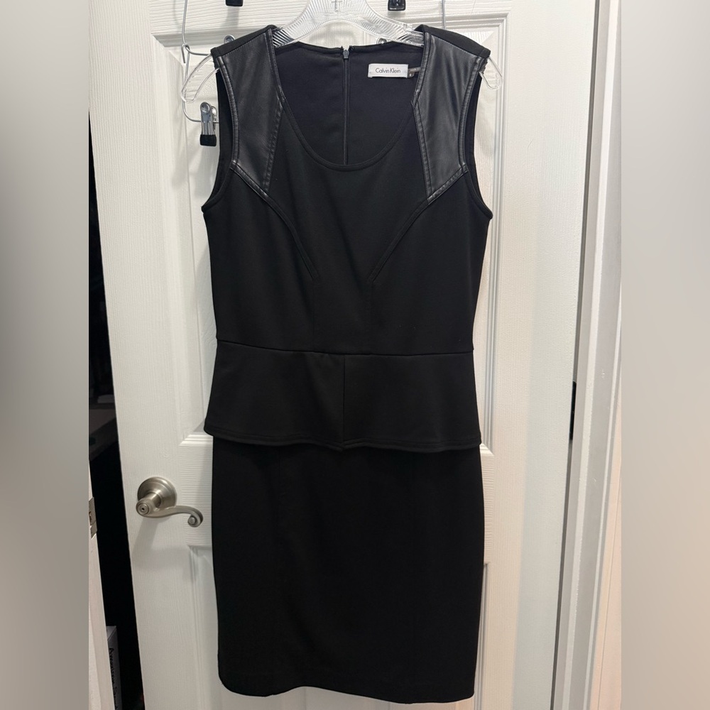 Calvin Klein Black Midi Dress with Leather Accents